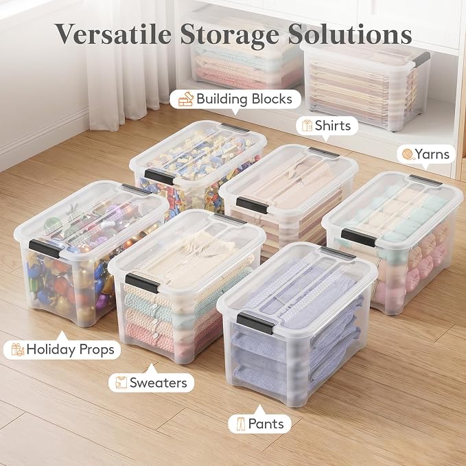 Lifewit 34Qt Storage Bins with Lids, Plastic Large Latches Boxes with Wheels, Clear Totes Tubs Container for Closet Organizers and Storage, Bedroom, Clothes, Craft, 6 Pcs - Image 7