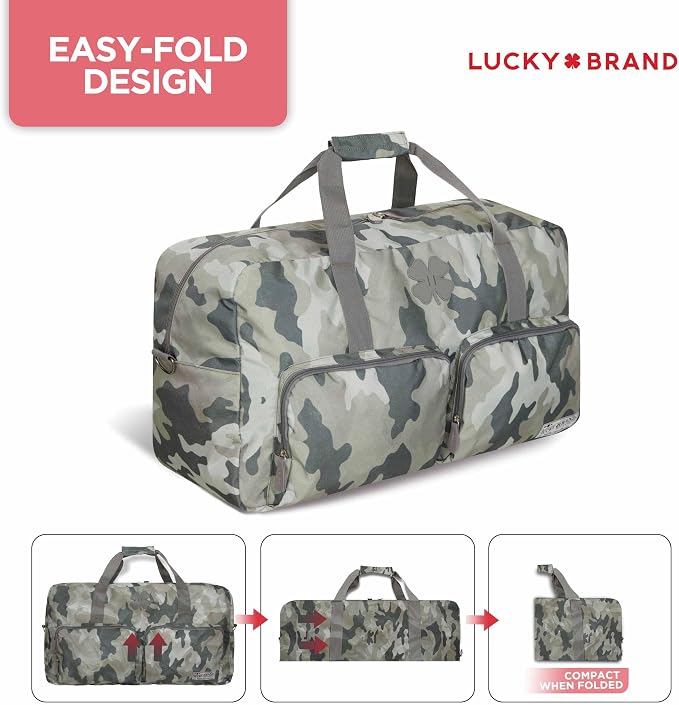 Lucky Brand Large Duffle Bag for Travel, Foldable Weekender Duffel bag | Travel Overnight Duffel bag, Adjustable Shoulder Strap, Front Zip Pockets, Spacious Capacity, Unisex Lightweight Travel Bag - Image 3