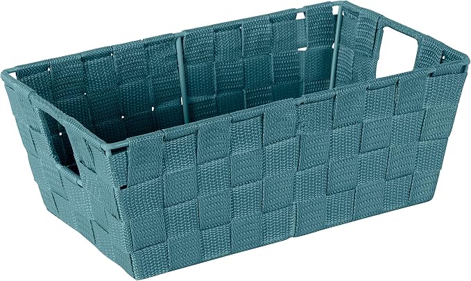 Simplify Small Shelf Woven Strap Tote | Decorative Storage Basket | Built in Handles | Organization | Closet | Bedroom | Bathroom | Nursery | Accessories | Toys | Gifts | 1 Pack | Sapphire by Simplify
