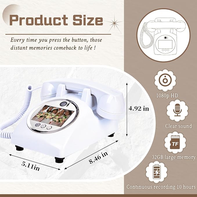 Video Audio Guest Book Wedding Phone,1080P HD Video Phone Guestbook, Preserve Your Special Occasions, Ideal for Wedding Bridal Shower, Birthday, Graduations, Baby Shower(Snow-White) - Image 2