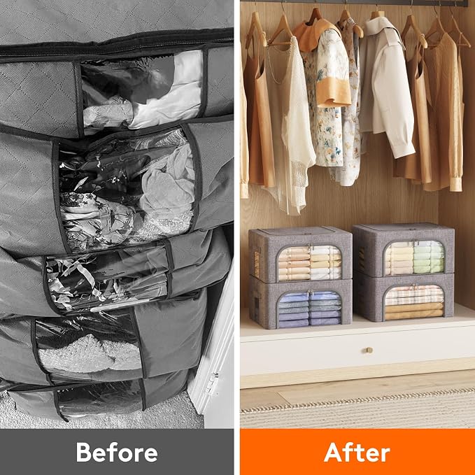 Lifewit Clothes Storage Bins with Metal Frame, Stackable Storage Box, Foldable Clothing Storage Bins with Lids, 25L Storage Bags Fabric Box Organizer with Clear Window＆ Zippers＆ Sturdy Handles 4 Pack - Image 8