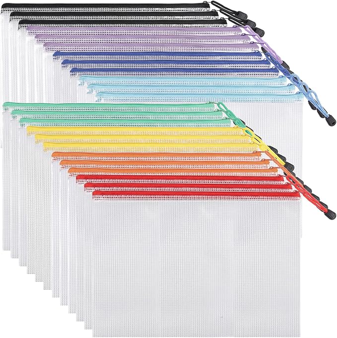 EOOUT 24pcs Mesh Zipper Pouch Bags, for Organizing Storage, Waterproof Zipper Pouches, Letter Size, File Bags for Toys, Puzzle, Board Games by EOOUT