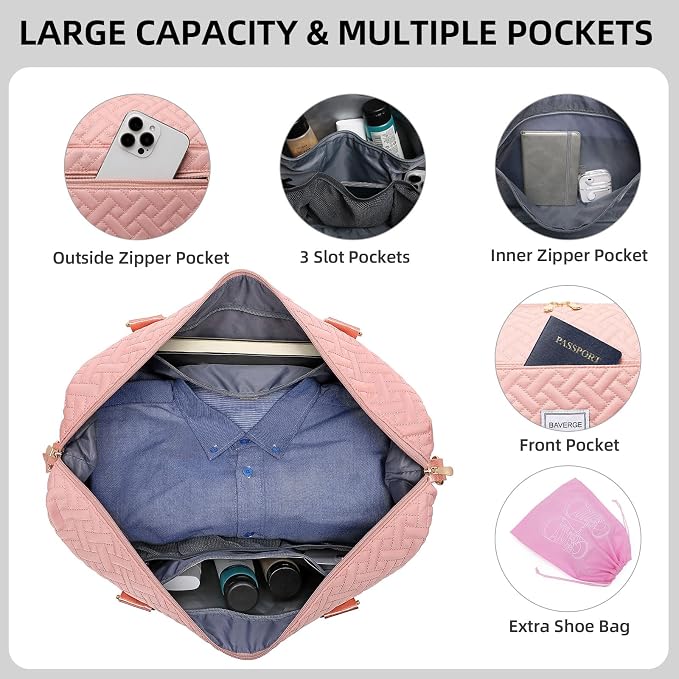 Duffle Bag for Travel, Weekender Bag with Shoe Compartment, Carry On Overnight Bag for Women with Toiletry Bag, Gym Bag with Wet Pocket, Hospital Bags for Labor and Delivery Beige - Image 5