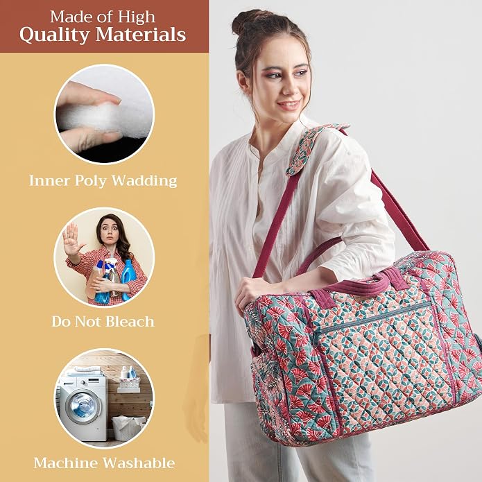 Maison d' Hermine Weekender Bags for Women Cotton Quilted Duffel Overnight Luggage Weekend Bag for Men Gym Gifts Travel | Overnight Luggage Weekend Bag for Men Gym Sports Gifts Duffle bag Business Travellers Trip Spring Summer - Image 2