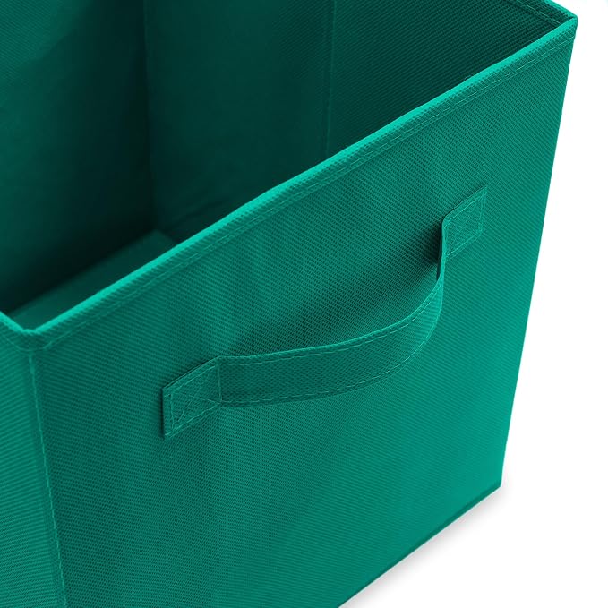 Casafield Set of 12 Collapsible Fabric Cube Storage Bins, Teal - 11" Foldable Cloth Baskets for Shelves, Cubby Organizers & More - Image 3