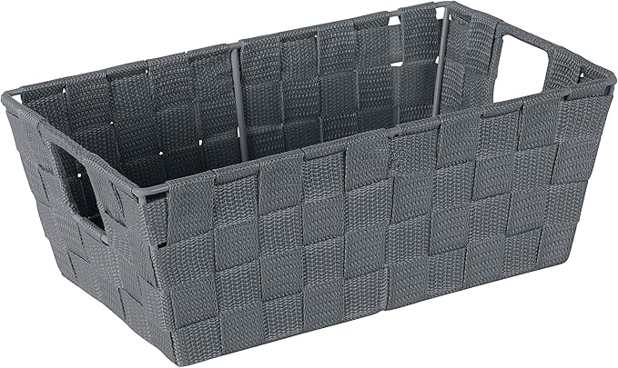 Simplify Small Shelf Woven Strap Tote | Decorative Storage Basket | Built in Handles | Organization | Closet | Bedroom | Bathroom | Nursery | Accessories | Toys | Gifts | 4 Pack | Grey - Image 2