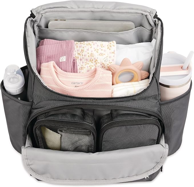Skip Hop Diaper Bag Backpack with Portable Changing Pad Adjustable Pocket for 30 oz Tumblers 9 Total Pockets Insulated Packing Cubes Luggage Sleeve & Stroller Straps Fits a 14” Laptop Forma Next Black - Image 2