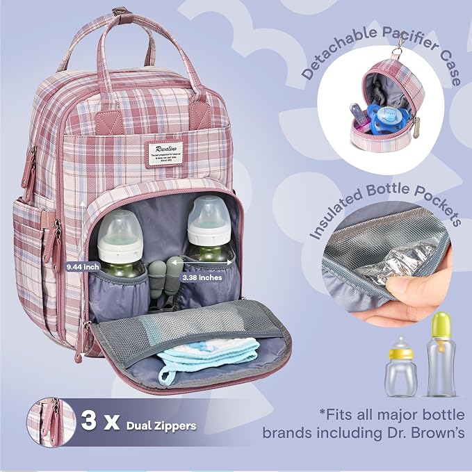 RUVALINO Baby Diaper Bag Backpack with Changing Pad, Baby Shower Gifts | Baby Essentials, Waterproof Travel Baby Bags for Mom Dad Girl Boy, Insulated Bottle Holders, Pacifier Case, Large Capacity - Image 2