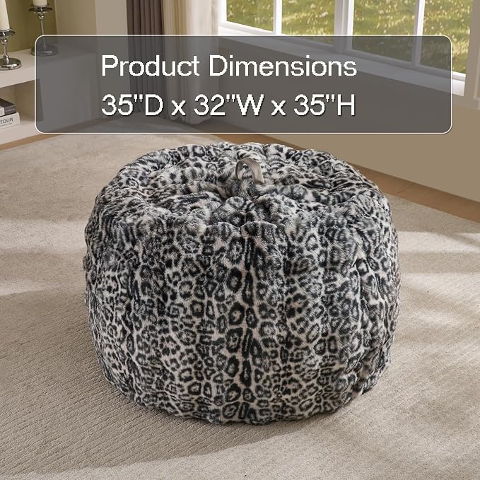 Fluffy Faux Rabbit Fur Bean Bag Chair Cover(No Filler),Cozy Shaggy Bubble Stuffed Animal Storage Large Bean Bag Cover for Bedroom Living Room,Fuzzy Bean Bag Cover Girls Teens Adult,Snow Leopard - Image 3