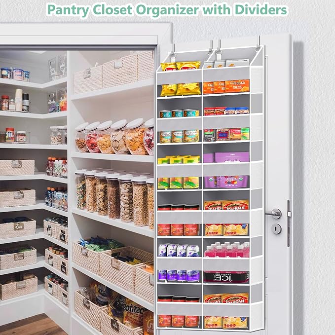 Heavy Duty Over The Door Organizer 6 Tiers, Extra Large Behind Door Storage of 12 Front & 12 Mesh Pockets, 80lb Weight Capacity, Hanging Doors Storage for Closet Bedroom Nursery, Light Gray - Image 7