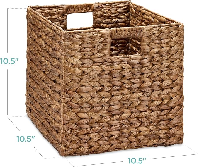 Best Choice Products 10.5x10.5in Pack of 5 Cube Storage Baskets, Water Hyacinth Multipurpose Collapsible Organizers, Handwoven Laundry Totes for Laundry, Living Room, Kids Room & Nursery - Chestnut - Image 2