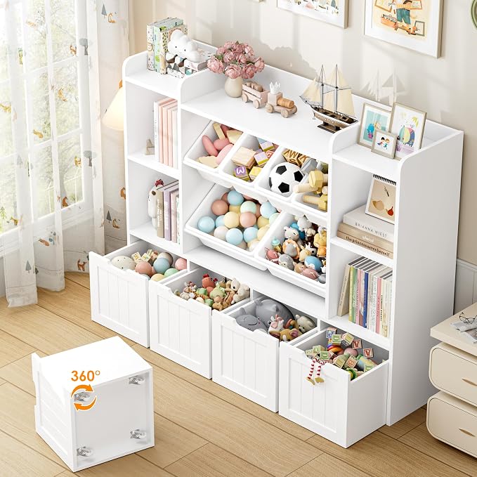 Toy Storage Organizer with Movable Drawer Toy Organizer for Kids | Large Toy Organizers and Storage with 6 Storage Cubbies, Kids Toy Storage and Toy Chest for Playroom and Kids Room, White - Image 5