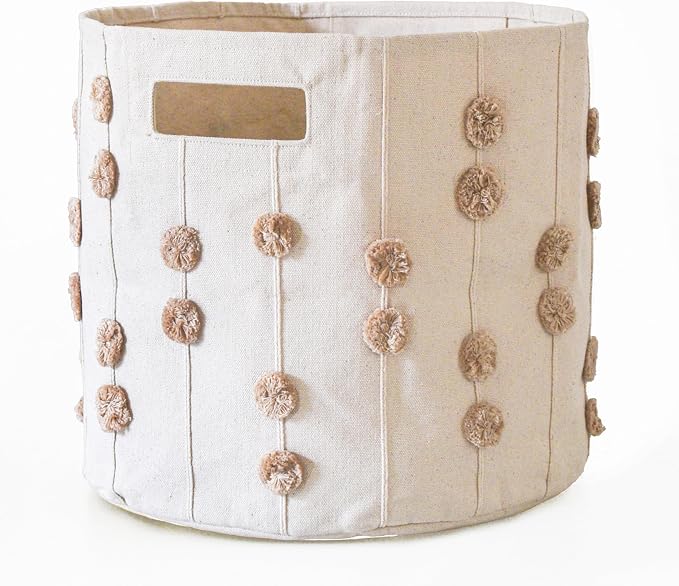 Storage Bins for Kids Nursery Bin Organizer (13"x12") Laundry Basket for Closet, Decorative Floor Storage Basket Canvas Fabric Storage Basket (Pompom - Taupe) - Image 2