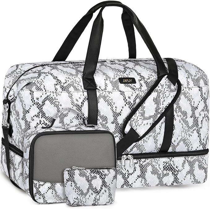 Weekender Bags for Women, 21" Travel Duffle Bag with Shoe Compartment | 3PCS Carry On Overnight Large Duffel Bag with Crossbody Bag and Toiletry Bag for Weekend Travel Gym Hospital Business Trip by IBFUN