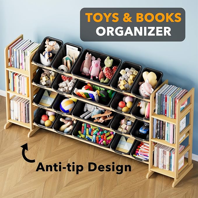 SpaceAid Toy Storage Organizer with 6 Shelves and 20 Bins, Toy Organizers Storage Bookshelf, Kids Bin Shelf Toys Box Bookcase for Bedroom Playroom Organization Room Decor, True Black - Image 4