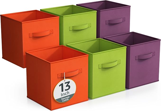 Sorbus Fabric Storage Cubes - 6 Foldable Storage Bins for Organizing Pantry, Cubbies, Toy Box - Clothes Storage & Closet Organizer - 13 Inch Collapsible Cube Baskets for Shelves with Handle by Sorbus