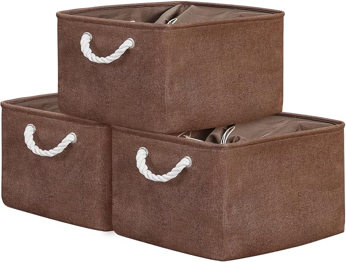 Organization and Storage Basket for Organizing - 17x14x10 inch 3 Pack Fabric Storage Cubes, Collapsible Storage Bins for Shelves Closet Organizer Toy Gift Cloth (Brown) by TheWarmHome