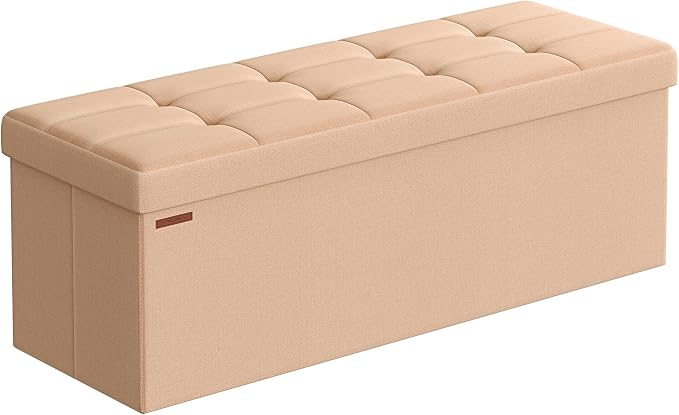 SONGMICS 43.3 Inches Folding Storage Ottoman Bench, Load 660 lb | Ottoman Foot Rest, Storage Chest, for Living Room, Entryway, Apricot and Ink Black, MINOTA Collection ULSF077O01 by Unknown