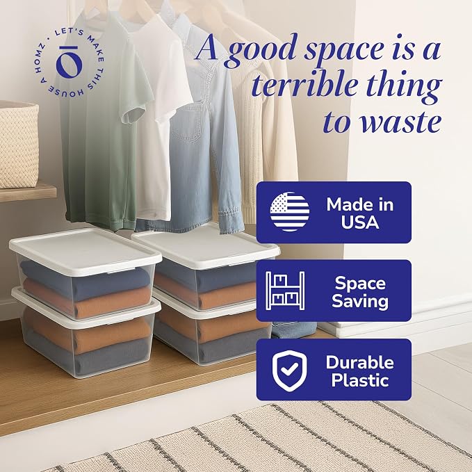 HOMZ 4-Pack Snaplock, Small Clear Plastic Storage Organizer Bins w/Lids, 12 Quart, White - Stackable Container Boxes for Bedroom, Bathroom, Garage, and Office Organization - Image 5