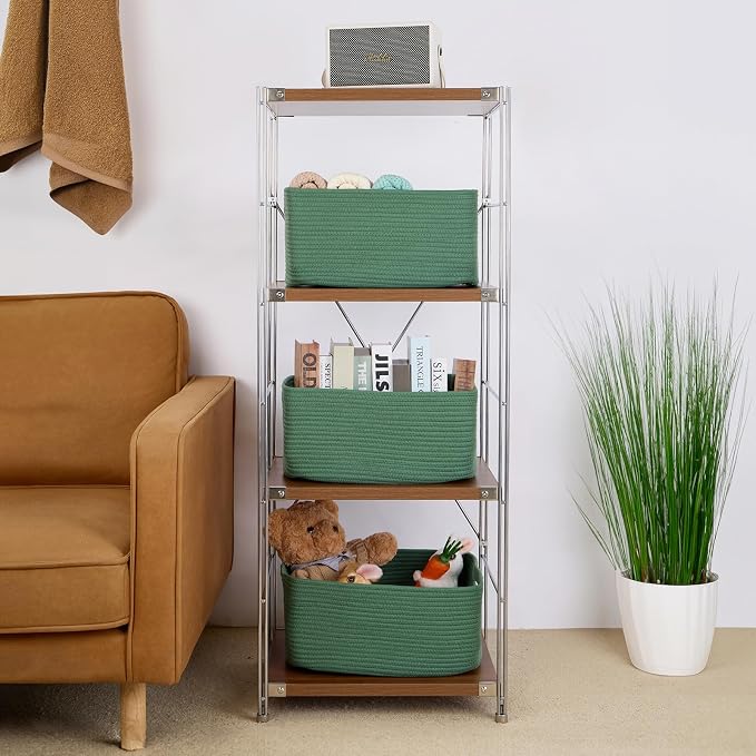 MiniArk Large Storage Baskets for Shelves, 17 x 13 x 7.5” Closet Organizers Bins for Clothes Blanket Towels, Baby Nursery, Toy Baskets Box, Woven Rope Baskets, 2 Packs Green - Image 4