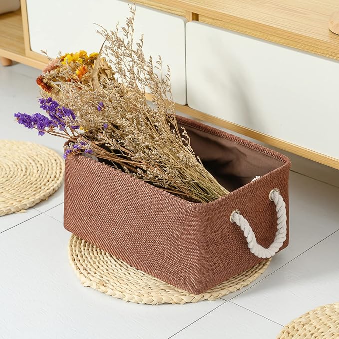 Fabric Storage Basket for Home, Shelf, Closet - Canvas Bin for Dog Toys and Baby Items (Brown, 1 Pack, 13.8L9.8W6.7H) - Image 2