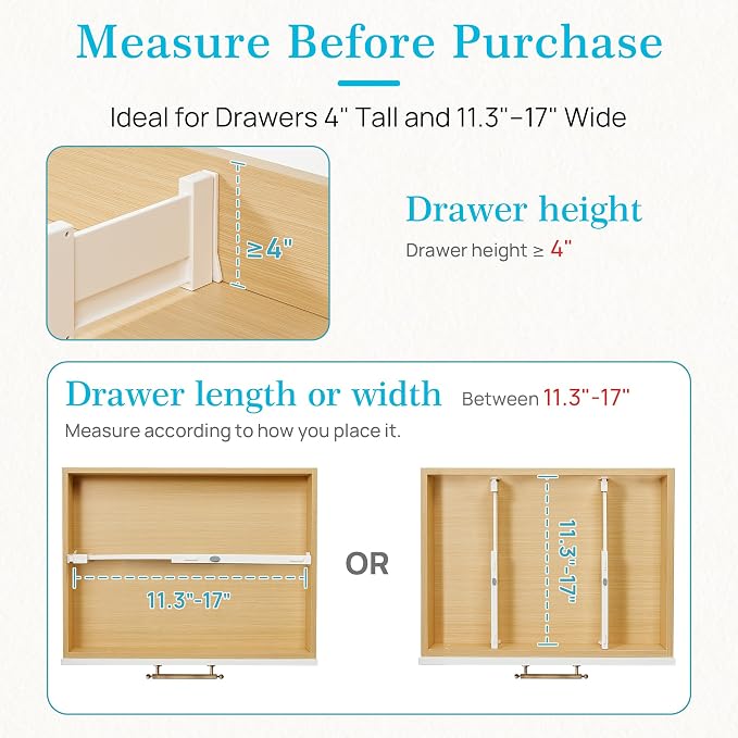 Vtopmart 4" High Drawer Dividers for Clothes, 11.3"-17" Expandable, 4 Pack | Adjustable Drawer Organizer, Dresser Clothes Separator, Baby Clothing Storage, Kitchen & Office Organization, Space Saving - Image 7