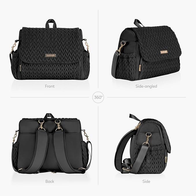 Hannah & Sophia Belle Convertible Baby Diaper Backpack & Bag in Black, Large Size, Dual Sided Water Resistant Changing Mat Included, Detachable Shoulder Straps, Easy To Use | Waterproof Changing Pad, Spacious, Multiple Pockets & Insulated Bottle Holder... - Image 6
