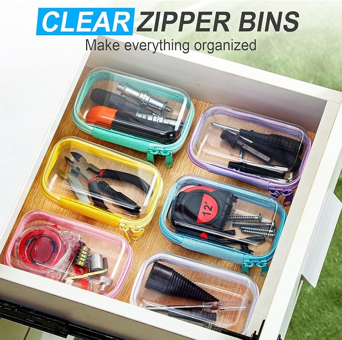 Sanwuta 6 Clear Hard Zipper Case,Colorful,5 X 3 X 2 Inch | Pencil Case Pouches ,Makeup Bag,Plastic Toiletry Diaper Bag ,Travel Toy Storage,Waterproof Organizer Bins - Image 6