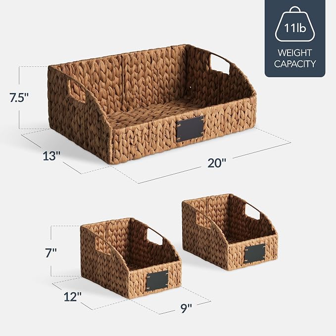 Best Choice Products Water Hyacinth Pantry Storage Baskets, Wicker Baskets w/Built-in Handles, Handwoven Shelf Baskets for Organizing, Pantry Organizers and Storage, 3-Pack - Chestnut - Image 2