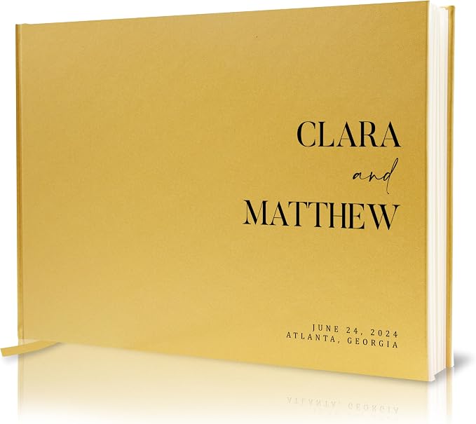 Personalized Guest Book - 11.5" x 8.5" Premium Custom Guest Signing Book with Bookmark and Blank Pages for Wedding Reception Table Decoration Engagement Birthday Party Event, Gold by ModernAlbumDesigns
