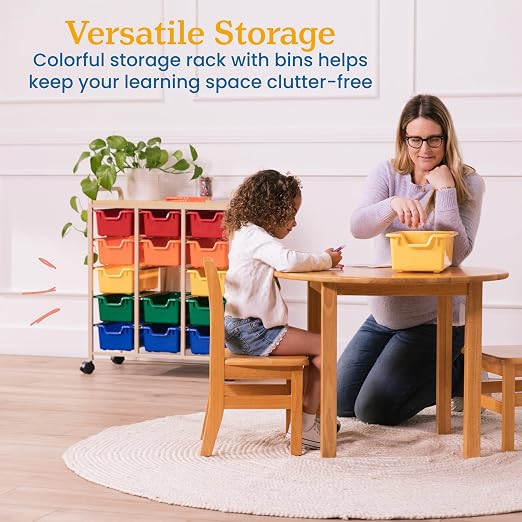 ECR4Kids 15-Bin Mobile Organizer with Shelf, Removable Bins, Sand/Assorted | Durable plastic bins, steel frame, GREENGUARD Gold Certified, 75 lb capacity, rolling casters, craft supplies, classroom/home - Image 4