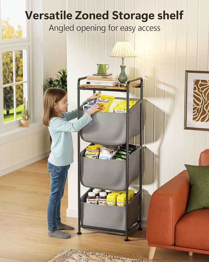 3 Section Laundry Sorter with Removable Bags, 120L Vertical Laundry Hamper with Shelf, Stackable Laundry Baskets organizer for Bathroom, Apartment, Dorm (Gray, With Shelf) - Image 7