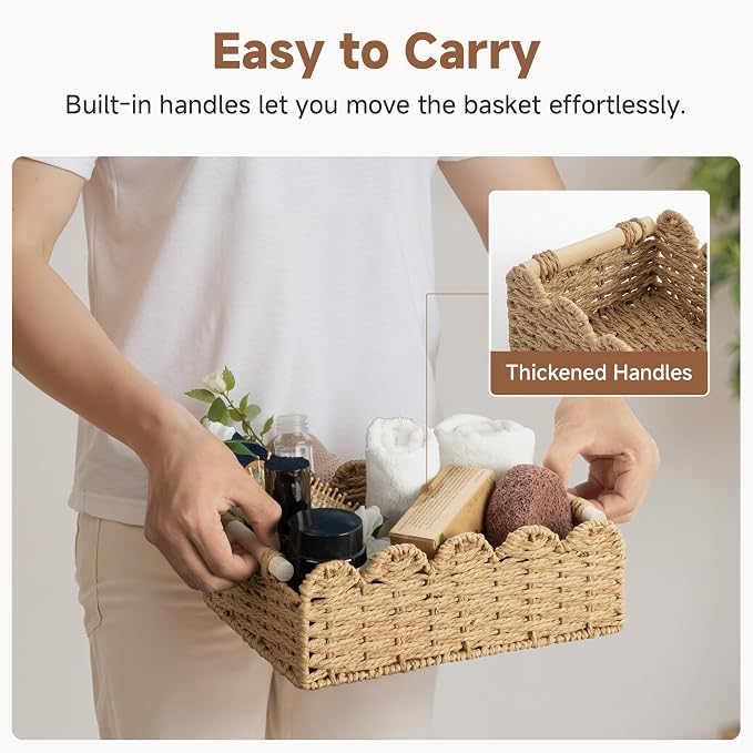 StorageWorks Toilet Paper Storage Baskets, Wicker Baskets for Organizing | Scalloped Wicker Basket for Living Room, Decorative Scalloped Baskets for Storage, Wicker Baskets for Organizing and Decor - Image 4