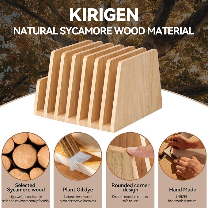 KIRIGEN Wooden File Organizer, 7-Slot Upright Holder for Desk Natural 7K-NA | Seven Upright Slots Sort Mail, File Folders, Papers, Bills, Envelopes, and Notebooks; 9.92 x 10.35 x 7.08 In, No Assembly - Image 7