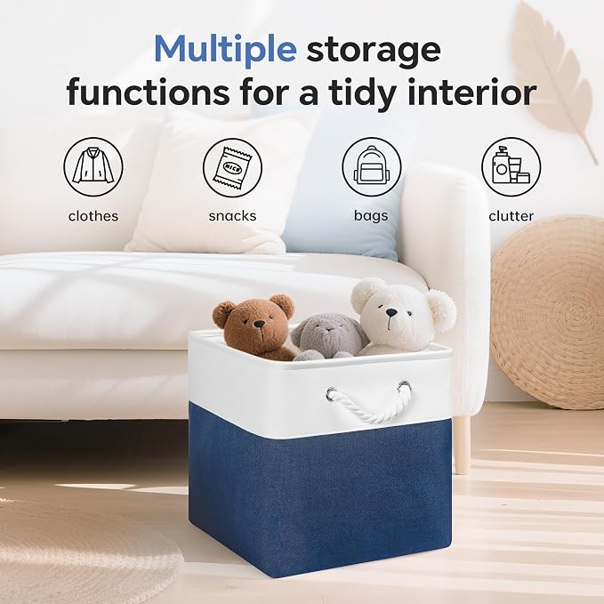ECDYQXVU 13x13x13 Inch Storage Cube Bins Foldable Organizer Baskets 6 Pack | Soft Cotton Handles, Premium EVA Fabric, Hard Cardboard Bottom, Sturdy Metal Rim, Closet Shelf, Living Room, Bedroom, Laundry - Image 5