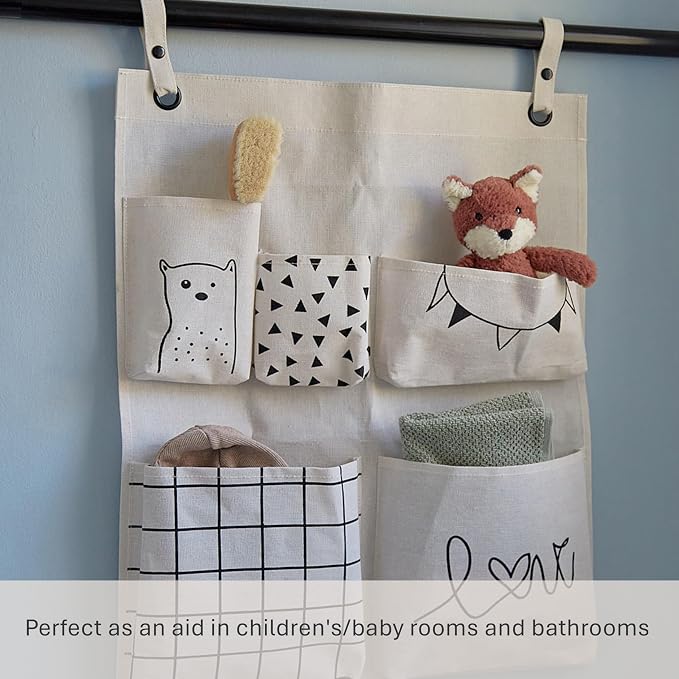 LOVE IT STORE IT Premium Hanging Organiser with 5 Pockets, Beige | Wardrobe organiser with 5 fabric pockets, ideal for toys, books and accessories, 60 x 50 cm - Image 5