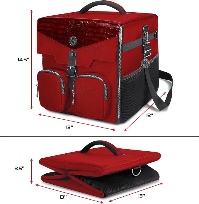ENHANCE Board Game Shoulder Bag - Collector's Edition Board Game Storage with Shoulder Strap and Accessories Pockets for Dice, Cards, More - Reinforced Carrier Protects Tabletop Games (Dragon Red) - Image 4