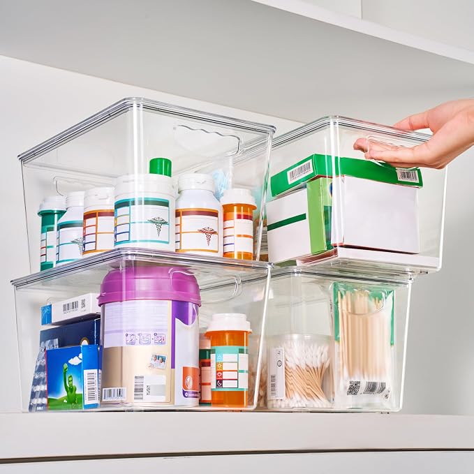 theaoo Large Clear Storage Bins with Lids, Stackable Containers, 4 Pack | Pantry Organization And Storage For Kitchen, Fridge, Garage And Cabinets. Clear Design Keeps Items Organized - Image 6