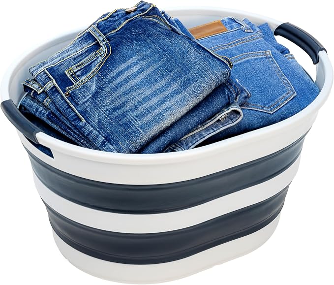 SAMMART 23L (6 Gallons) Collapsible Plastic Laundry Basket - Oval Tub/Basket - Foldable Storage Container/Organizer - Portable Washing Tub - Space Saving Laundry Hamper (Grey/Slate Grey) - Image 5
