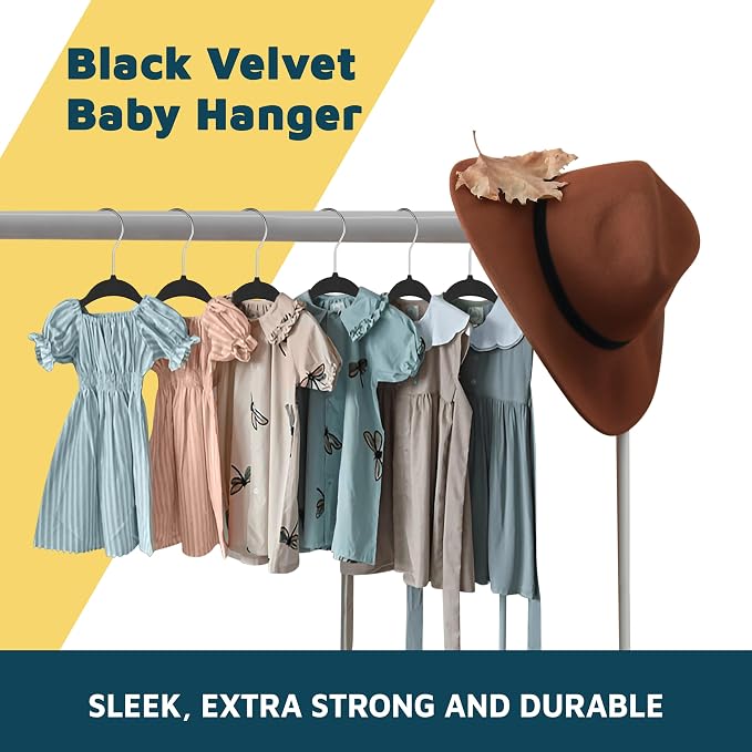 Black Velvet Kids Hangers 20 Pack, 10.83" Non-Slip Baby & Toddler Hangers for Clothes, Space-Saving Slim ABS Plastic with 360° Swivel Hook & Notched Shoulders, Up to 10 lb Capacity - Image 8