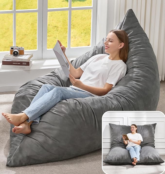 Hobestluk Adult Bean Bag Chair 3 in 1 Convertible Large Bean Bag Sofa | Velvet Grey,Machine Washable,Removable Cover,Easy Convert And Install, Oversied Floor Bed,For Livingroom Bedroom by YourHomeDeservesMore