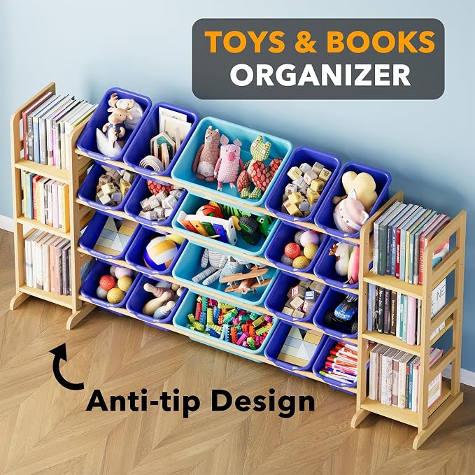 SpaceAid Toy Storage Organizer with 6 Shelves and 20 Bins, Toy Organizers Storage Bookshelf, Kids Bin Shelf Toys Box Bookcase for Bedroom Playroom Organization Room Decor, Blue and Navy Blue - Image 4