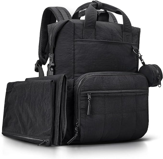 VONAL Diaper Bag Backpack, Lightweight Baby Diaper Bags, Travel Large Diaper Bag with Changing Station, Black Diaper Backpack for Boys Girls Newborn with Insulated Pockets, Stroller Straps by VONAL
