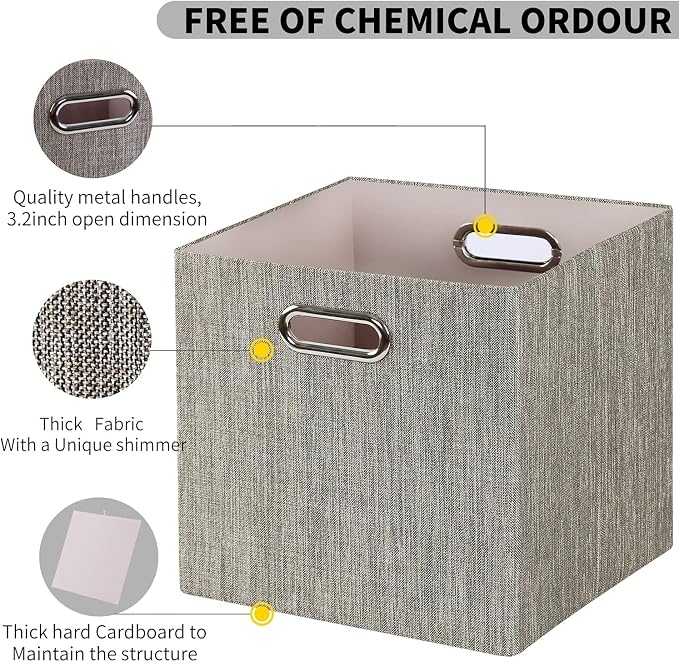 Posprica Storage Bins,11×11 Foldable Storage Cubes Boxes Container Closet Organizer Shelf Cabinet Bookcase,Thick Fabric Drawer Container - 4pcs,Coffee - Image 5