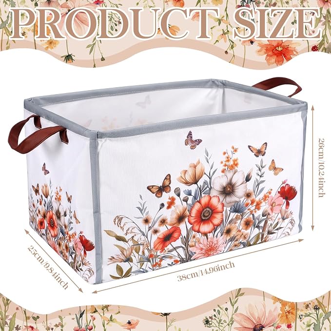 Fourluoo 6 Pack Floral Storage Basket with Handles Clothes Storage Basket Bin Foldable Box Bins Organizer for Closet Shelf Nursery Kid Room Book Toy Chest(6, Fall Flowers) - Image 3