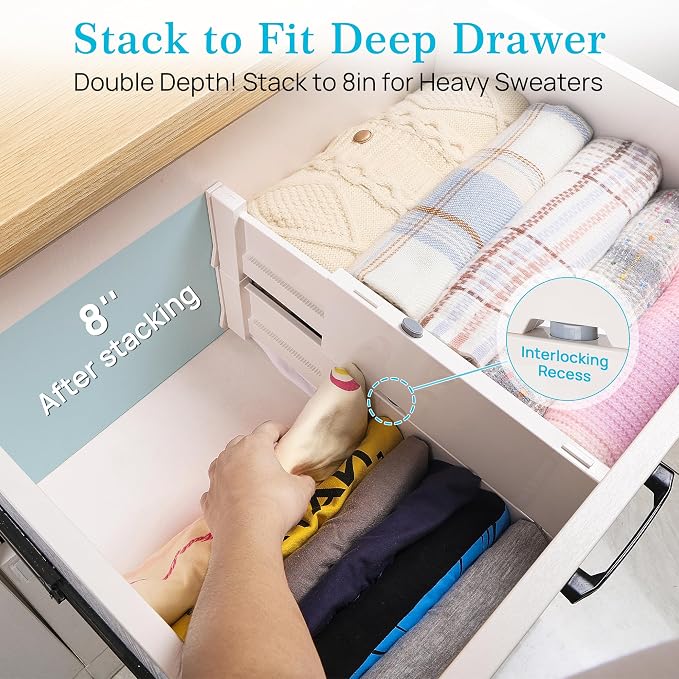 Vtopmart 4" High Drawer Dividers for Clothes, 11.3"-17" Expandable, 4 Pack | Adjustable Drawer Organizer, Dresser Clothes Separator, Baby Clothing Storage, Kitchen & Office Organization, Space Saving - Image 4