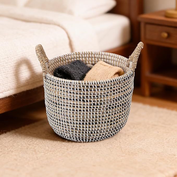 Laundry Basket with Handles - Set of 3 Woven Seagrass Storage Baskets, Large Hamper for Clothes Toys Blankets Dirty Laundry Organizer, Storage Bin for Bedroom, Bathroom - 31.5L, 17.4L, 8.4L - Image 3