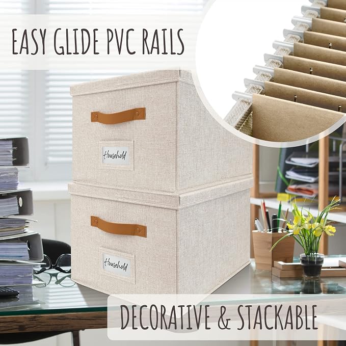 ZICOTO Decorative File Organizer Box Set of 2 and Photo Storage Boxes with Lids Bundle - Perfect to Safely Store Your Pictures, Documents, Scrapbooking Supplies, Keepsakes and Other Memories in Style - Image 2