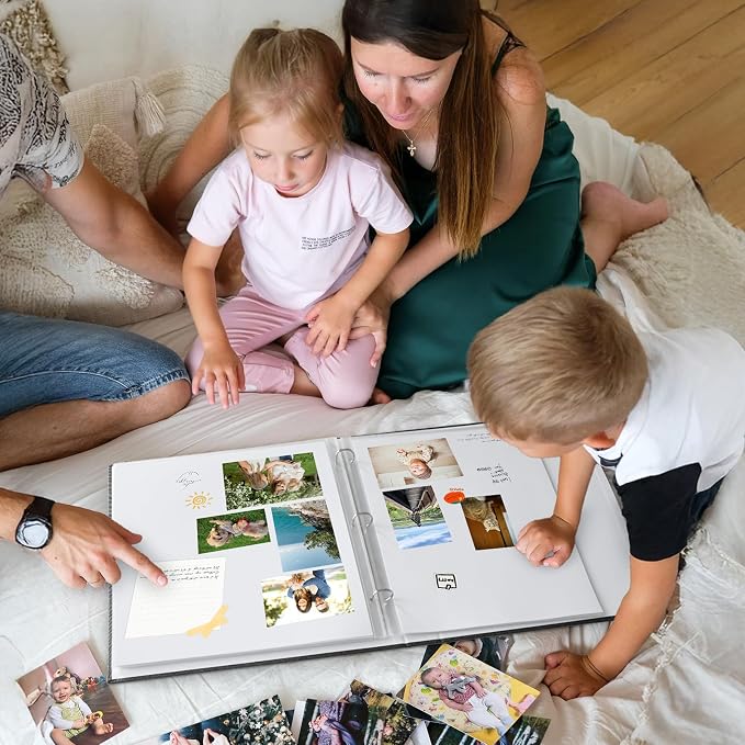3 Ring Binder 12x12 Inch Large Scrapbook Photo Album, Linen Cover Scrap Book with 30 Plastic Sleeves 60 Pages 12 x 12 Scrapbooks White Pages for Wedding Couples Baby Travel Women kids (Black) - Image 2