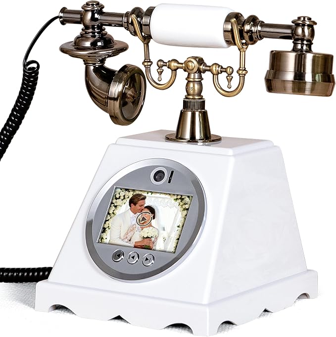 Video Audio Guest Book Wedding Phone,1080P HD Video Phone Guestbook, Preserve Your Special Occasions, Ideal for Wedding Bridal Shower, Birthday, Graduations, Baby Shower(Retro White) by FiayaComVintageTelephone